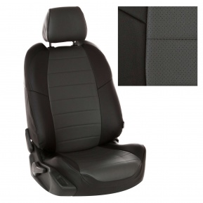 Оригинальные чехлы Автопилот из экокожи на сиденья Datsun mi-DO (2014-наст.время), чёрные с темно серым